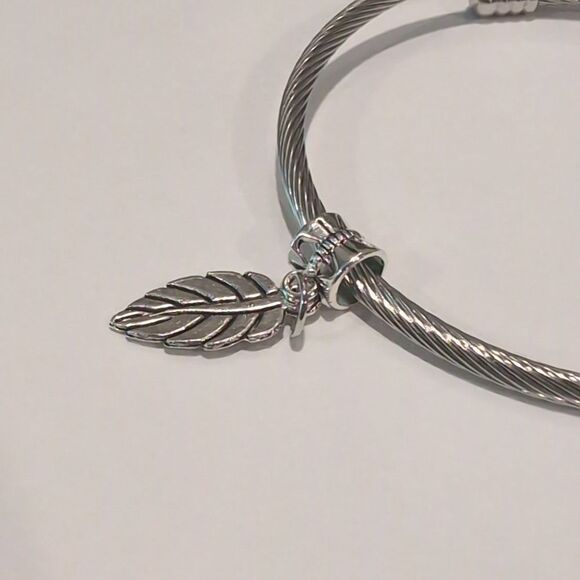 Silver Leaf Dangle Charm for‎ Pandora Style Bracelet - Picture 4 of 5